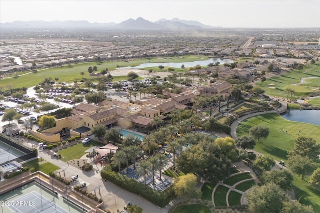 aerial view with a water and mountain view