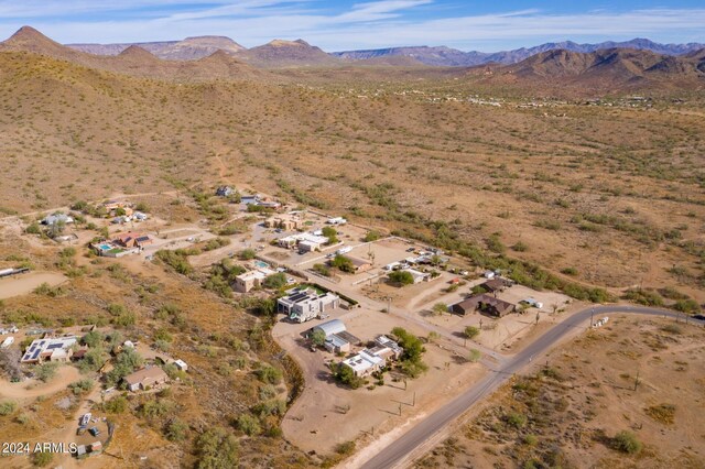 drone / aerial view featuring a mountain view