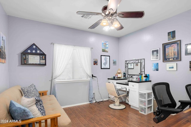 office featuring ceiling fan and dark hardwood / wood-style flooring