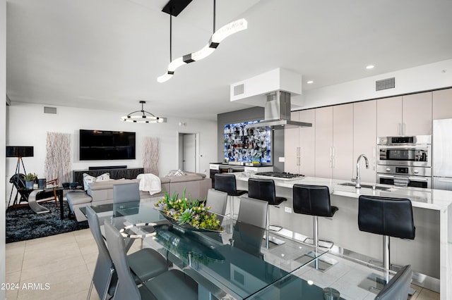 dining room featuring recessed lighting, visible vents, and light tile patterned flooring