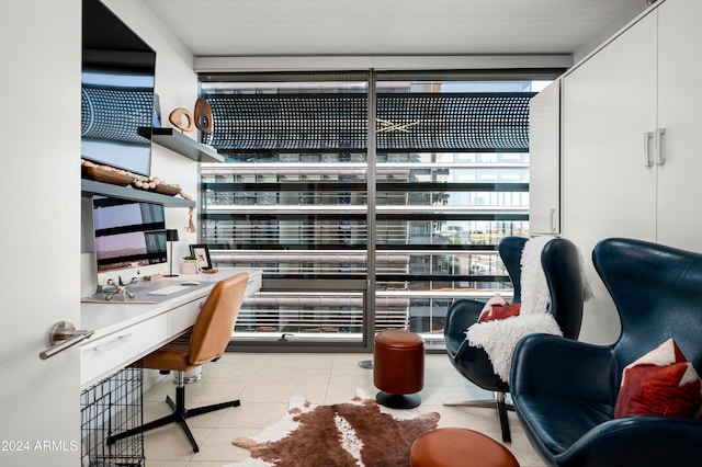 tiled office with built in desk