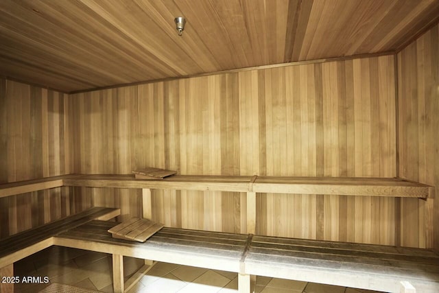 view of sauna featuring tile patterned flooring