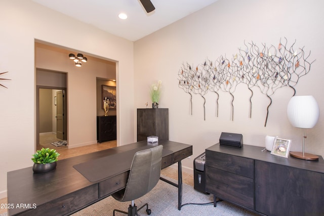 office area featuring ceiling fan