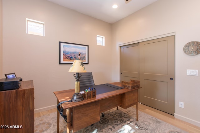 office space featuring light wood-type flooring