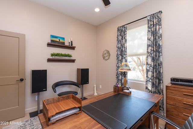 home office with ceiling fan