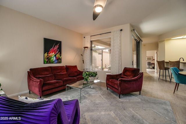 living room with light hardwood / wood-style flooring