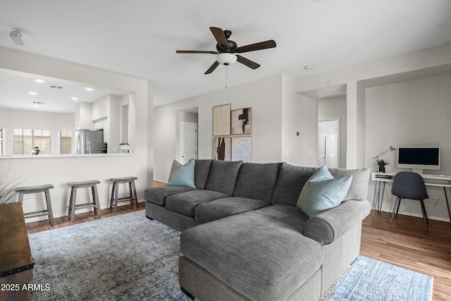 2834 E Devon Ct, Gilbert, AZ 85296 - living area with ceiling fan, wood finished floors, and recessed lighting