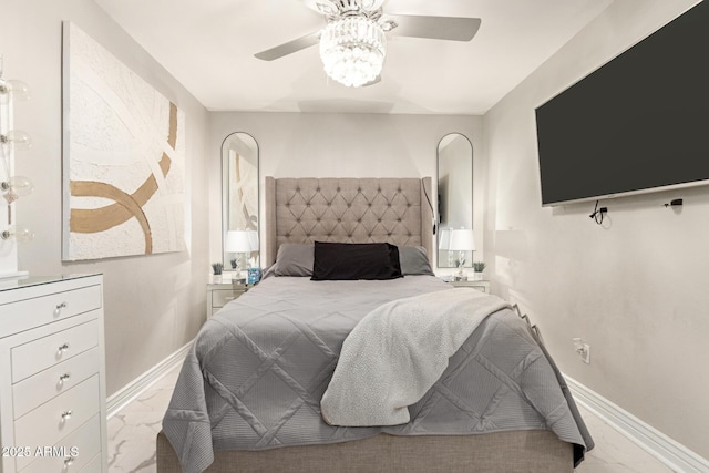 bedroom featuring ceiling fan