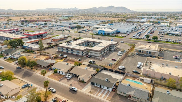 drone / aerial view featuring a mountain view