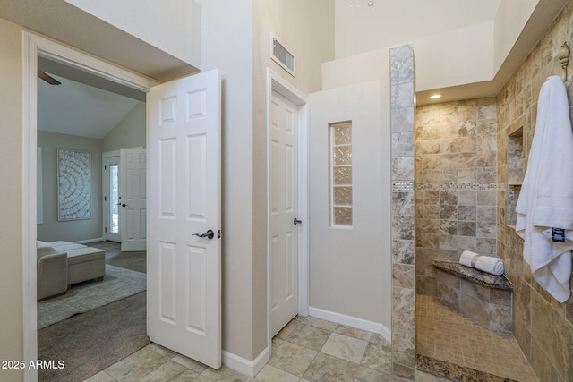 11085 E Becker Ln E, Scottsdale, AZ 85259 - ensuite bathroom featuring walk in shower and vaulted ceiling