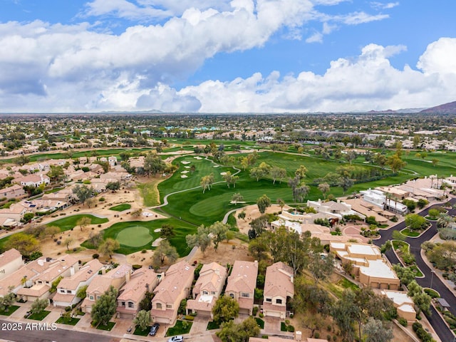 aerial view featuring a residential view and golf course view