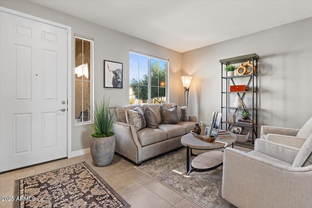 living room featuring light tile patterned floors