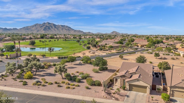 aerial view with a water and mountain view