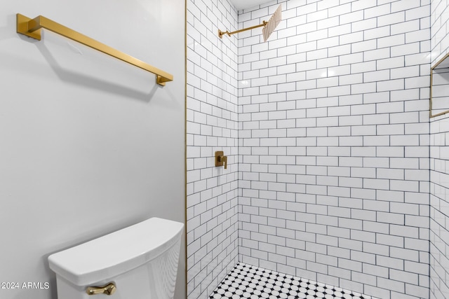 bathroom with a tile shower and toilet