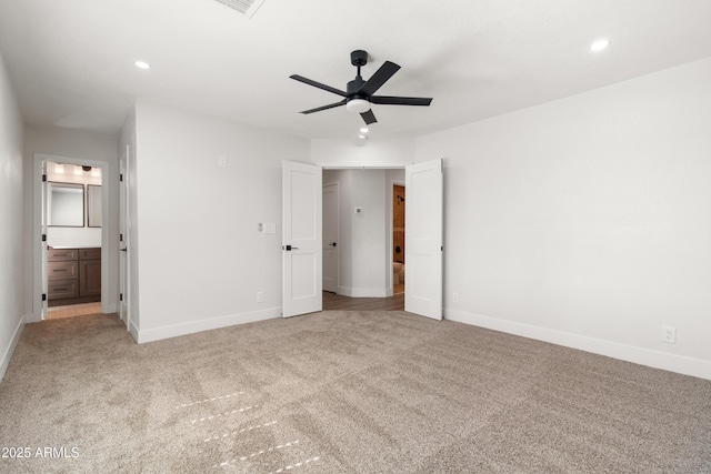 2329 S Elm, Mesa, AZ 85202 - unfurnished bedroom featuring carpet flooring, recessed lighting, baseboards, ensuite bathroom, and a ceiling fan