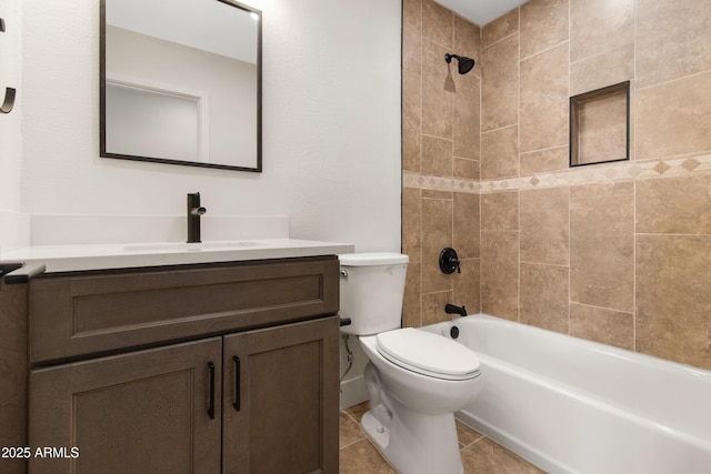 2329 S Elm, Mesa, AZ 85202 - bathroom featuring toilet, vanity, shower / tub combination, and tile patterned flooring