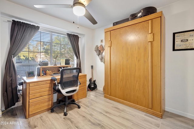 office featuring ceiling fan and light hardwood / wood-style floors