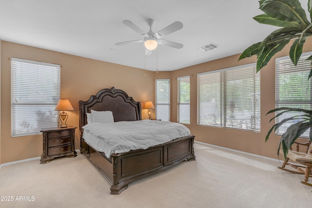 9702 E Naranja Ave, Mesa, AZ 85209 - bedroom featuring baseboards, light colored carpet, and a ceiling fan