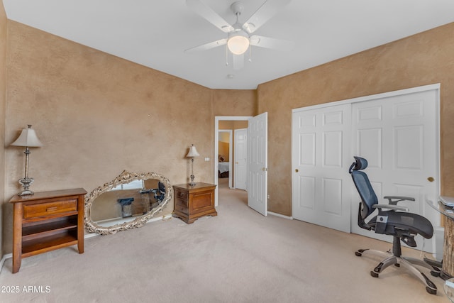 9702 E Naranja Ave, Mesa, AZ 85209 - home office with a ceiling fan, carpet flooring, and baseboards