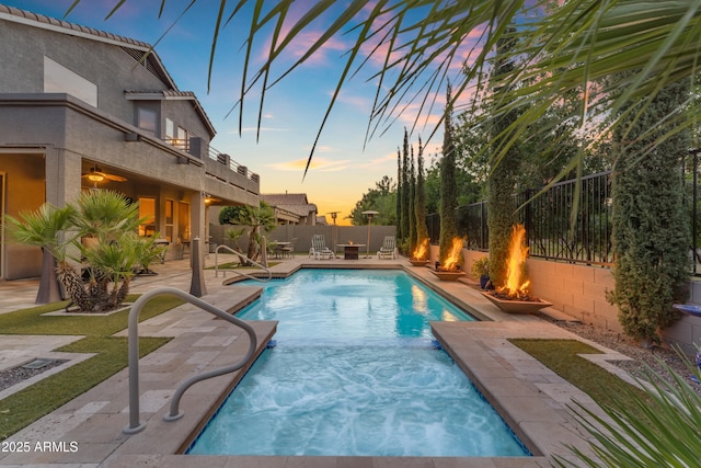 9702 E Naranja Ave, Mesa, AZ 85209 - view of pool with an in-ground hot tub, a fenced backyard, and a patio area