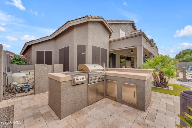 9702 E Naranja Ave, Mesa, AZ 85209 - fenced backyard with a patio and a ceiling fan