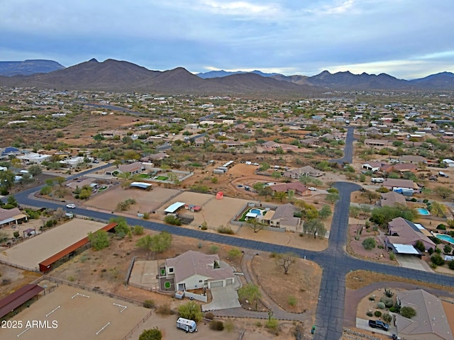 aerial view featuring a residential view and a mountain view