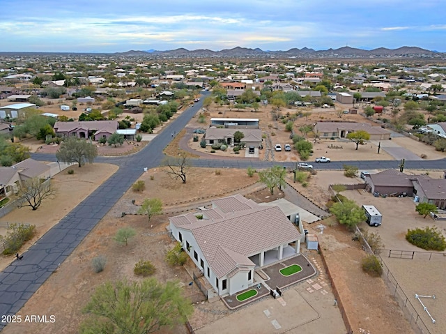 bird's eye view featuring a residential view and a mountain view