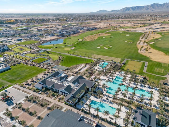 aerial view with a water and mountain view