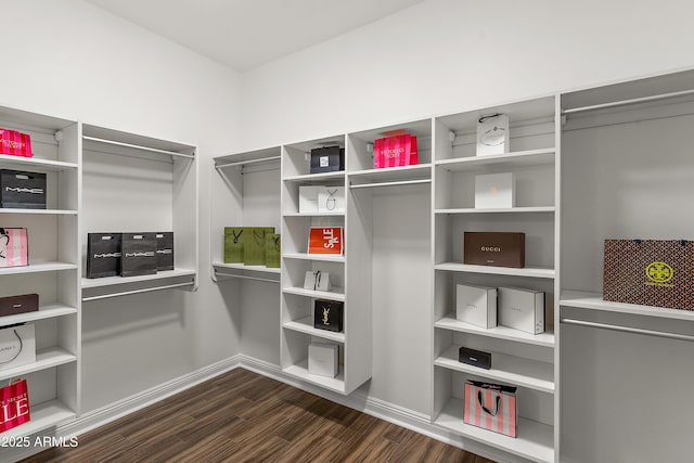 spacious closet featuring dark wood-type flooring
