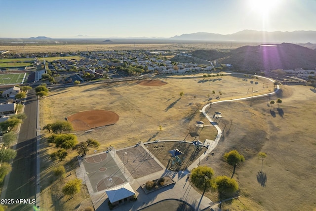 bird's eye view with a mountain view