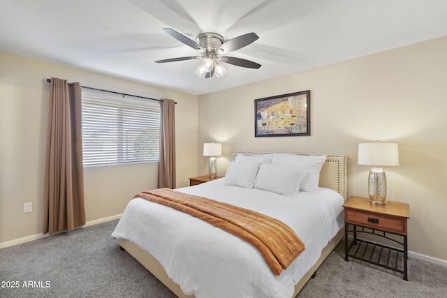 bedroom featuring ceiling fan and carpet floors