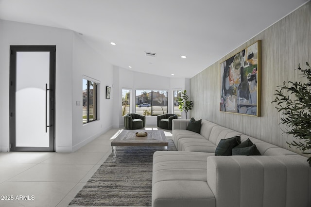 living room with light tile patterned floors