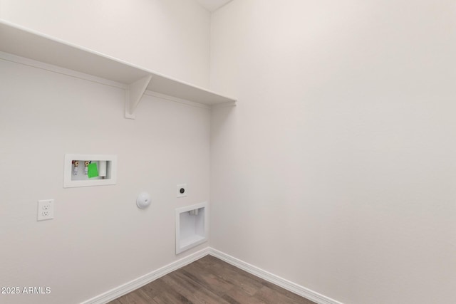 laundry area with hardwood / wood-style flooring, hookup for a gas dryer, hookup for a washing machine, and electric dryer hookup