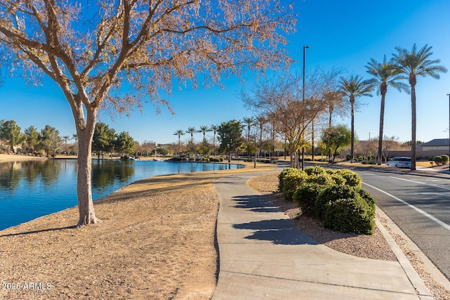 view of home's community with a water view