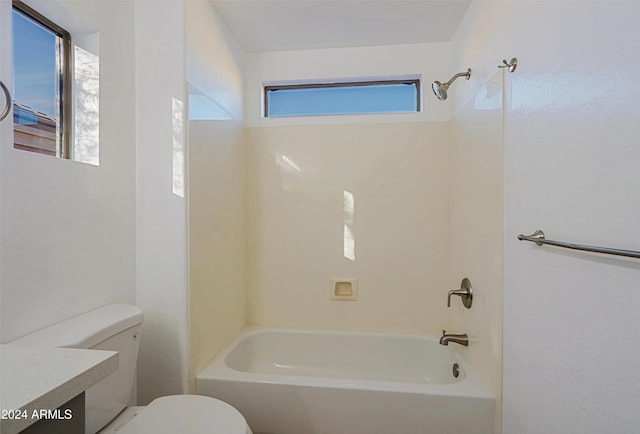 full bathroom featuring vanity, toilet, and shower / washtub combination