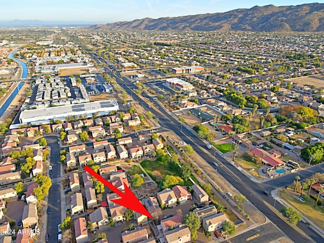 bird's eye view with a mountain view