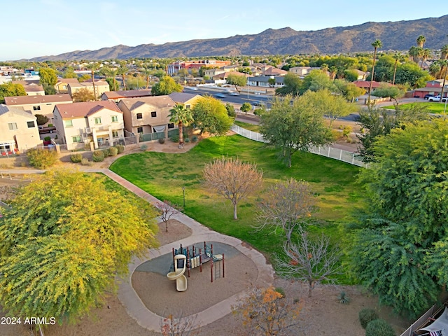 drone / aerial view with a mountain view