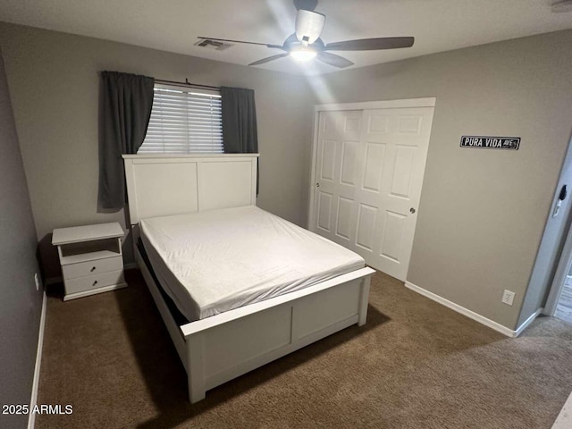 28306 N 25th Dl, Phoenix, AZ 85085 - bedroom with dark carpet, a closet, and ceiling fan