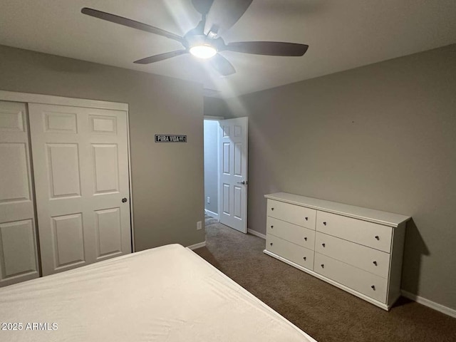 28306 N 25th Dl, Phoenix, AZ 85085 - bedroom featuring dark carpet, a ceiling fan, and a closet
