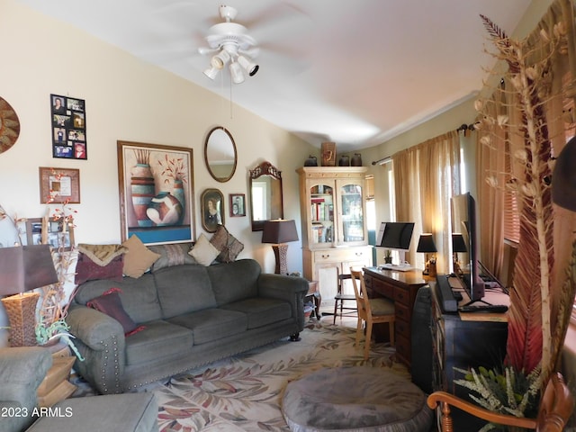 living room with ceiling fan