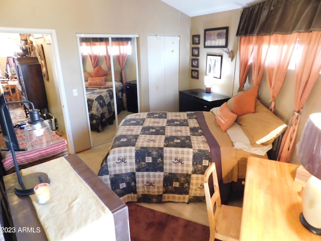 bedroom with lofted ceiling