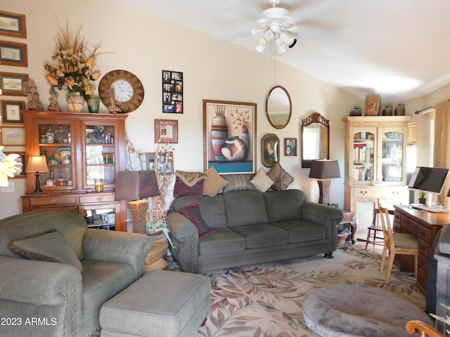 living room with ceiling fan