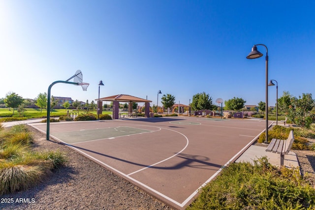 view of sport court featuring a gazebo and community basketball court