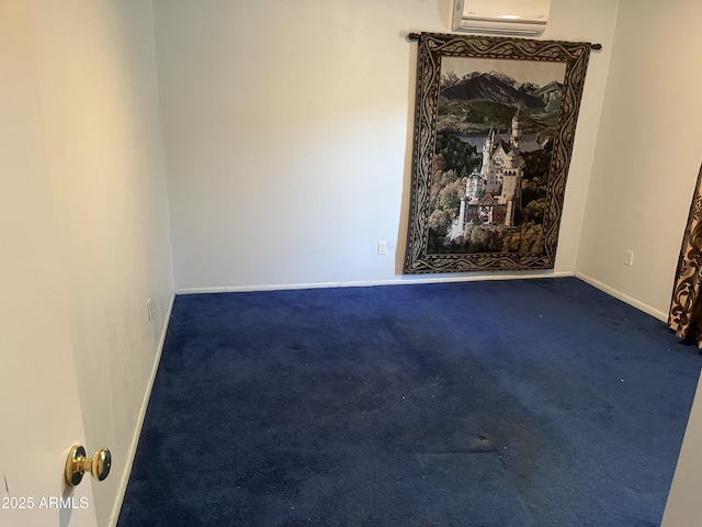 unfurnished room featuring dark carpet and a wall unit AC