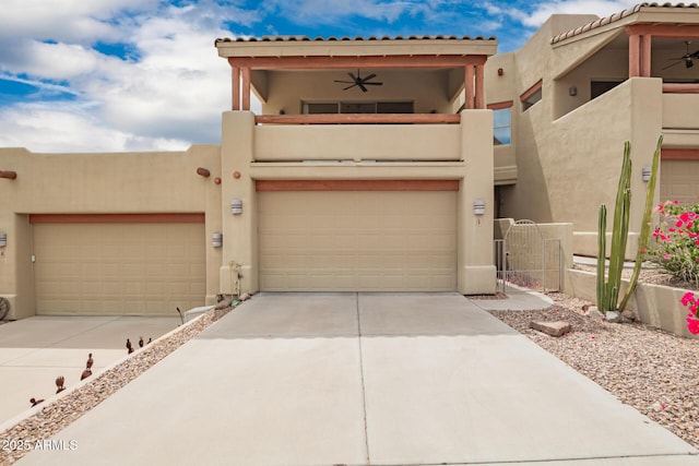12642 N Mountainside Dr Unit B, Fountain Hills, AZ 85268 - southwest-style home featuring stucco siding, a balcony, driveway, and a ceiling fan