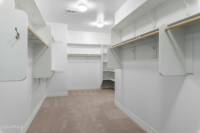 walk in closet with light carpet