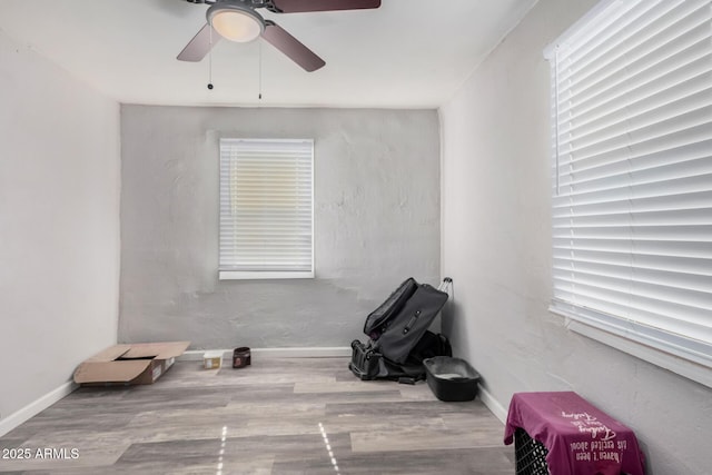 misc room featuring ceiling fan and light hardwood / wood-style floors