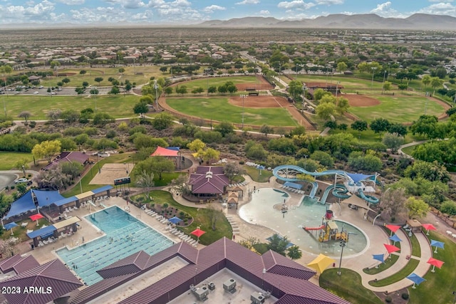 drone / aerial view with a mountain view