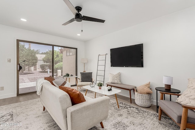 515 S Saguaro Way, Mesa, AZ 85208 - living area with wood finished floors, ceiling fan, and recessed lighting