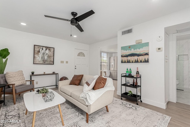 515 S Saguaro Way, Mesa, AZ 85208 - living room with a ceiling fan, light wood-style floors, and recessed lighting